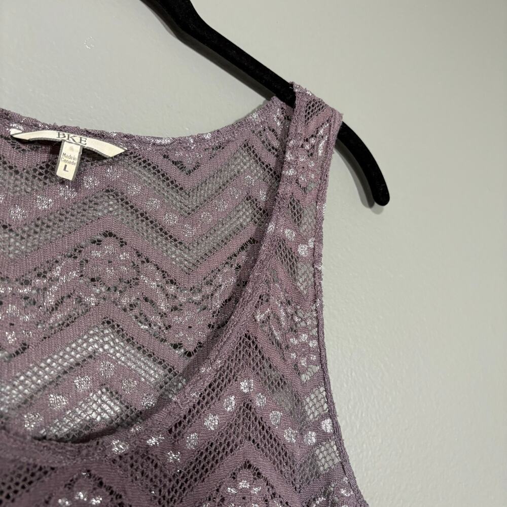 BKE Women's Y2K Gray & Silver Lace & Metallic Tank Top - Size Large - Chevron - Picture 2 of 7